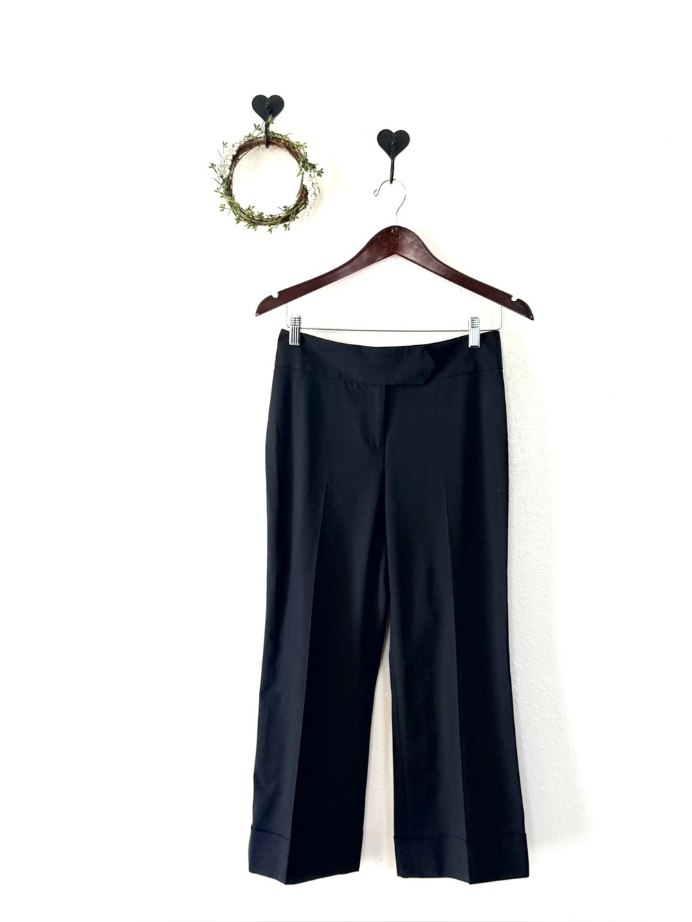 Classiques Entier Black Cropped Wool Slacks Size 4 Lightweight Wide Leg
